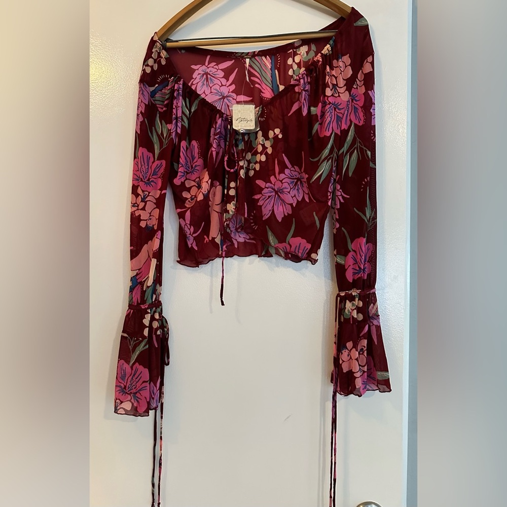 Colorful Floral Sheer Blouse Free People
